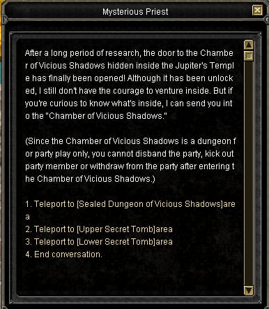 Mysterious Priest Dungeon List
